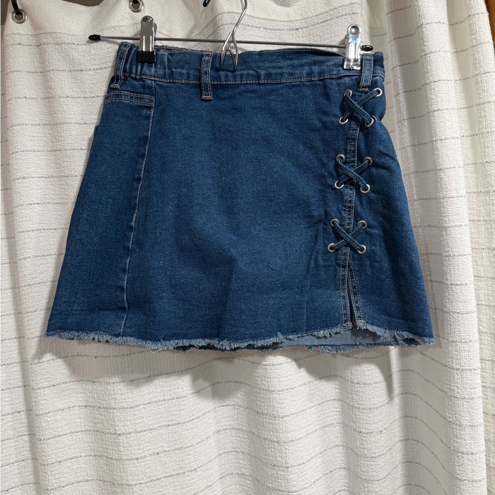 Casual Lace-Up Denim Mini Skirt